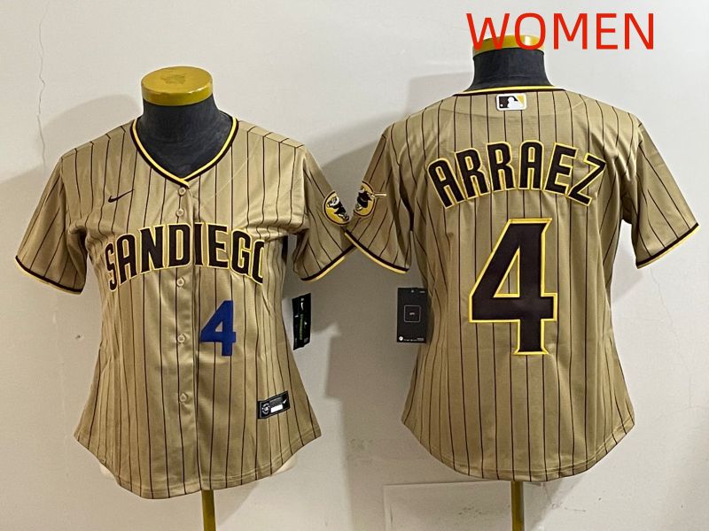 Women San Diego Padres #4 Arraez Brown Stripe Game 2025 Nike MLB Jersey style 4->youth mlb jersey->Youth Jersey